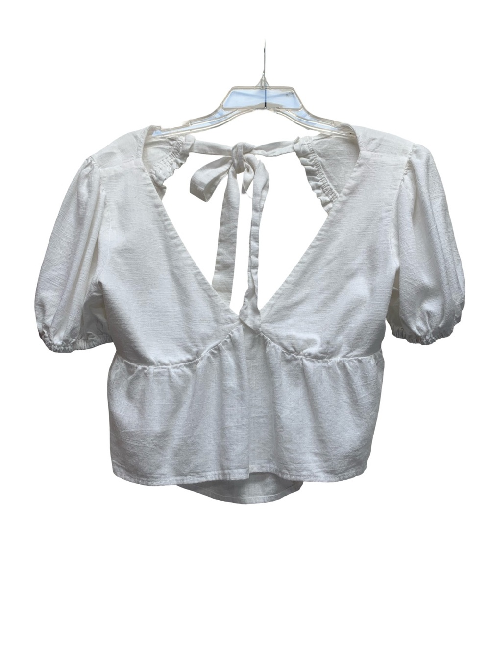 Princess Polly White V-Neck Tie-Back Puff Sleeve Blouse